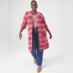 Lane Bryant Classic Open-Front Spacedye Cardigan Pink Bloom longline Rainbow